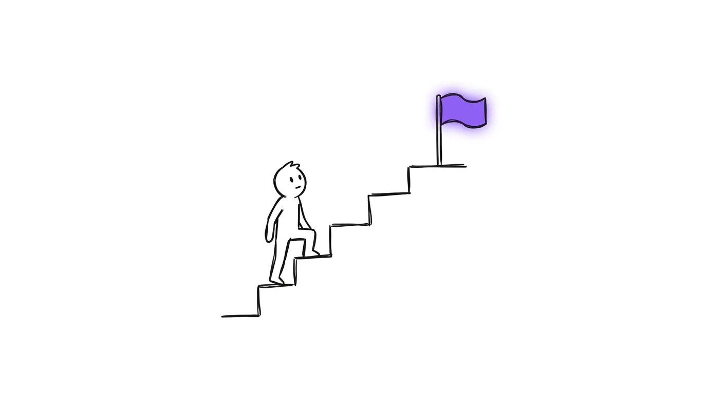 A staircase with four steps and a flag at the top