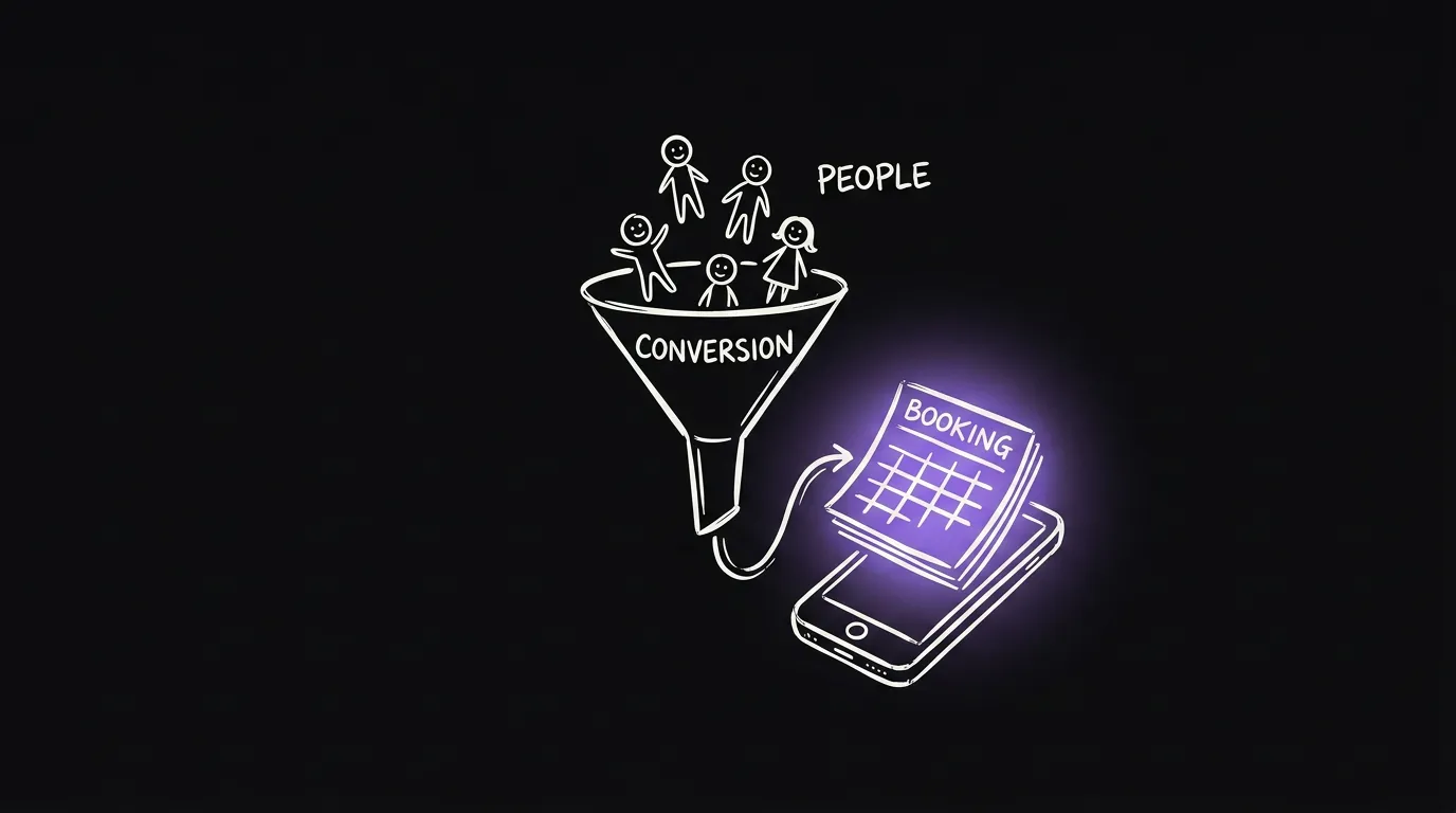 A funnel with small figures dropping in and a calendar popping out at the bottom