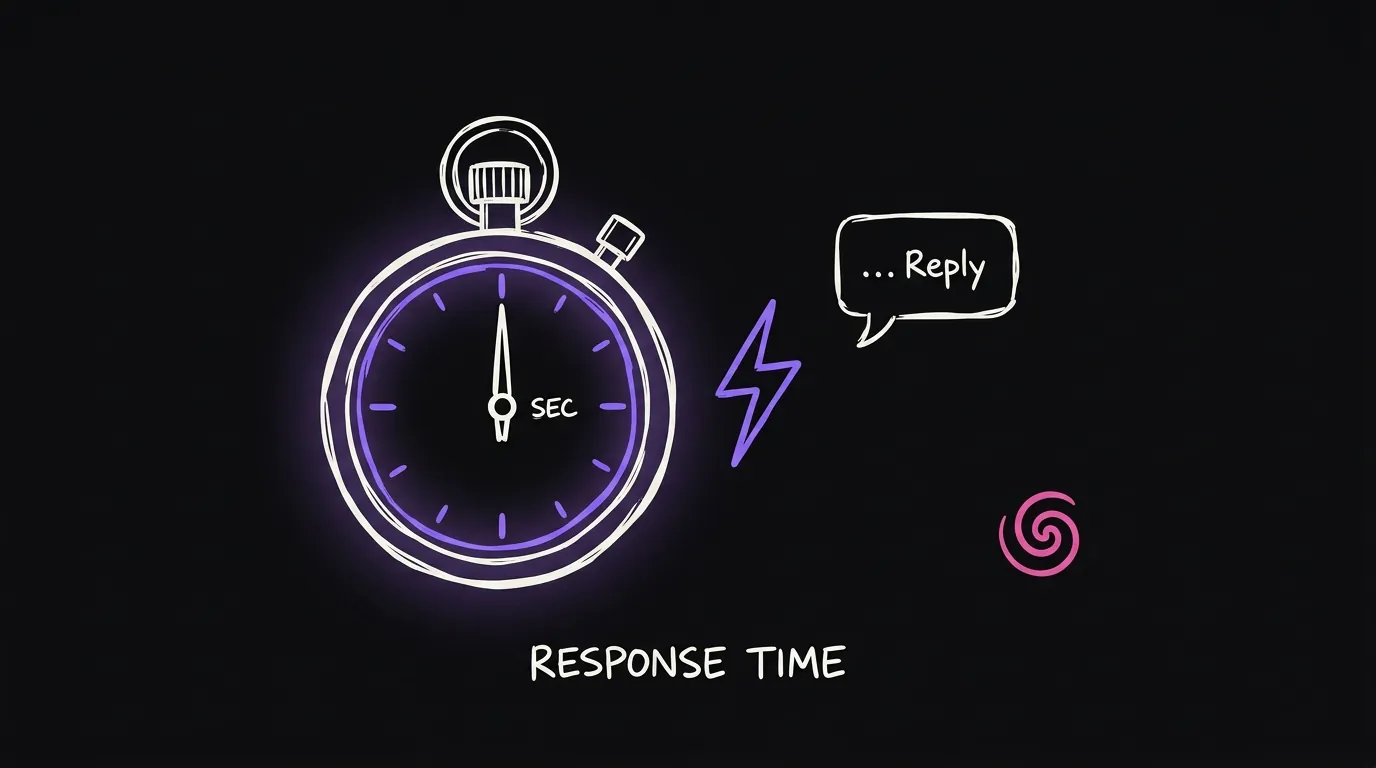 A stopwatch next to a speech bubble reply