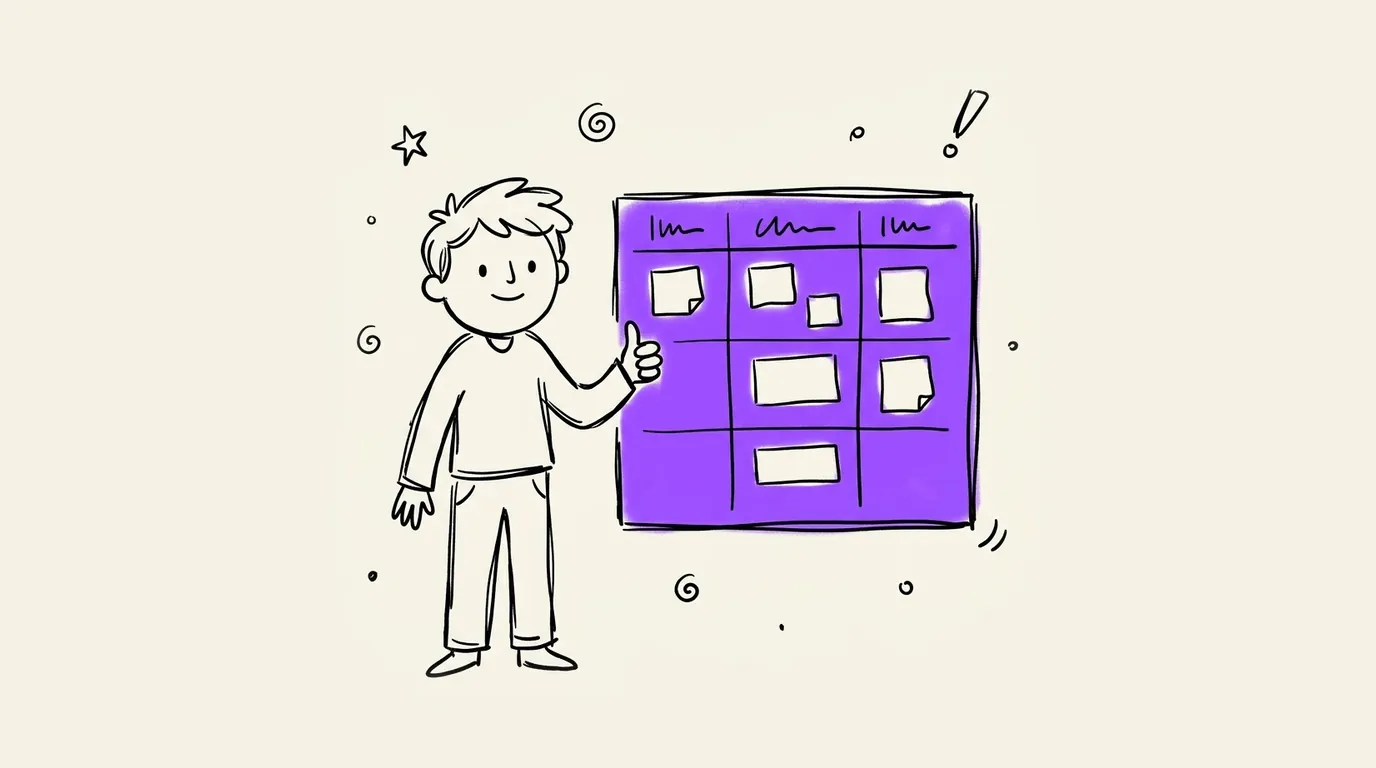 A person giving a thumbs up next to a violet task board with cards on it